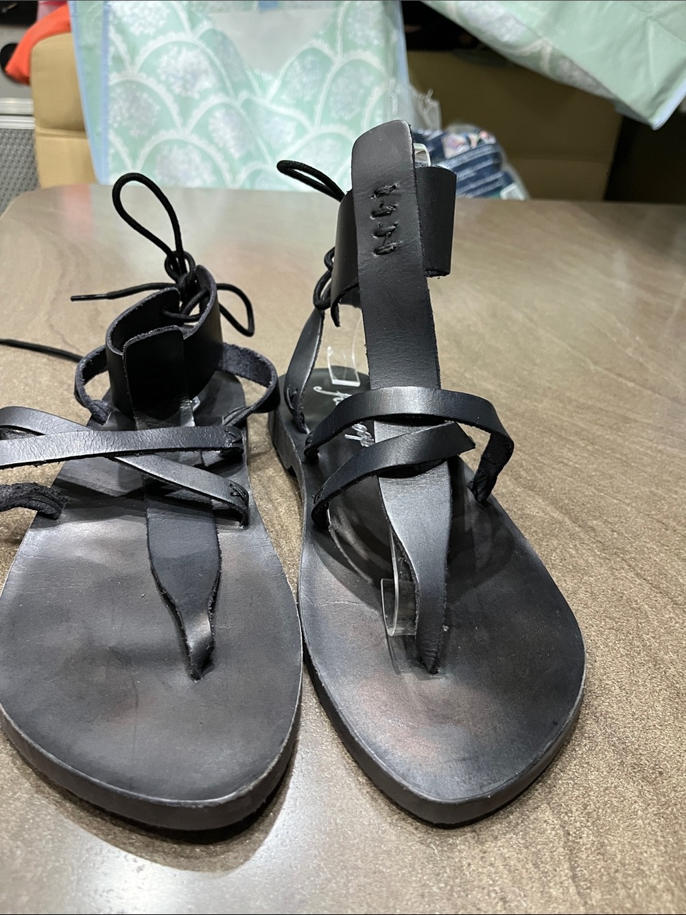 Black Leather Strappy Women's Sandals, Free People